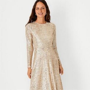Ann Taylor Gold Sequin Midi Dress